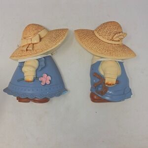 Vintage 1987 Miller Studio Chalkware Wall Art Set Country Boy Girl Straw Hats